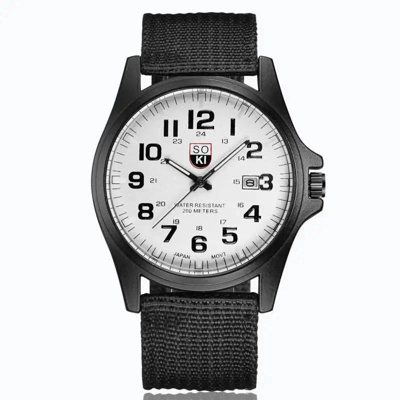 Black Nylon Strap Field Watch front view