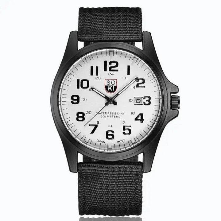 Black Nylon Strap Field Watch front view