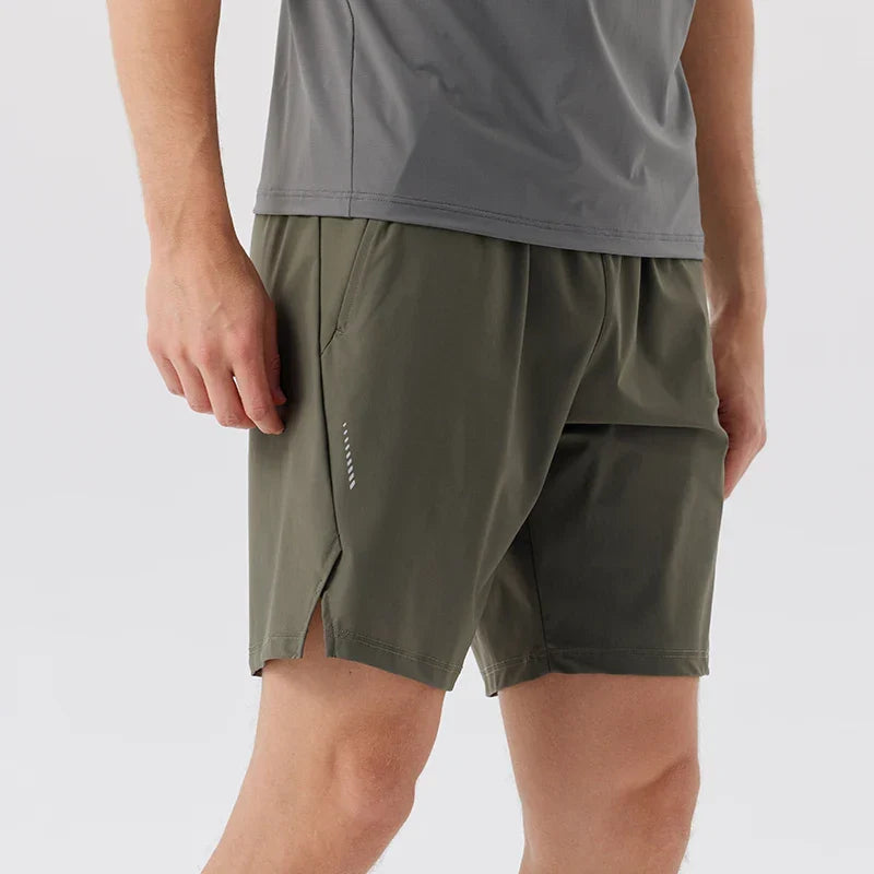 Green Nylon Stretch Athletic Shorts worn front view