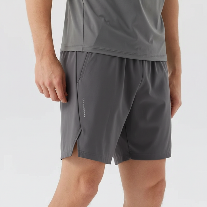 Gray Nylon Stretch Athletic Shorts worn front view
