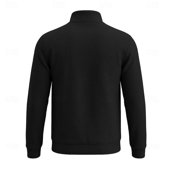Diagonal Rib Quarter-Zip Sweater with Stand Collar