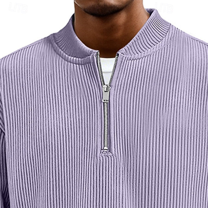 Fine-Rib Quarter-Zip Pullover with Stand Collar
