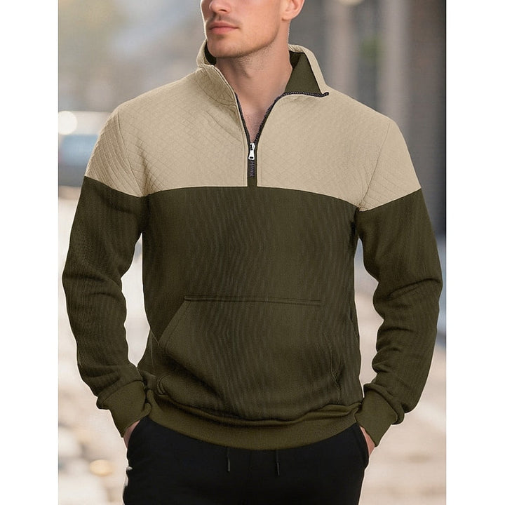 Quilted-Yoke Quarter-Zip Sweatshirt with Kangaroo Pocket