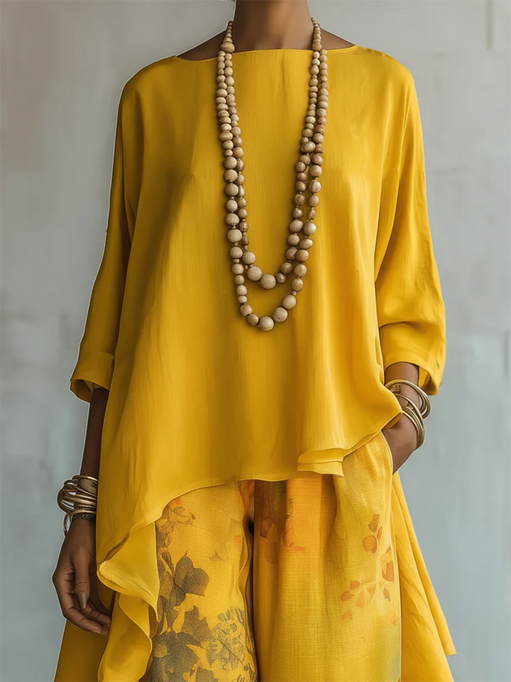 Yellow Boho Two-Piece Set tunic detail