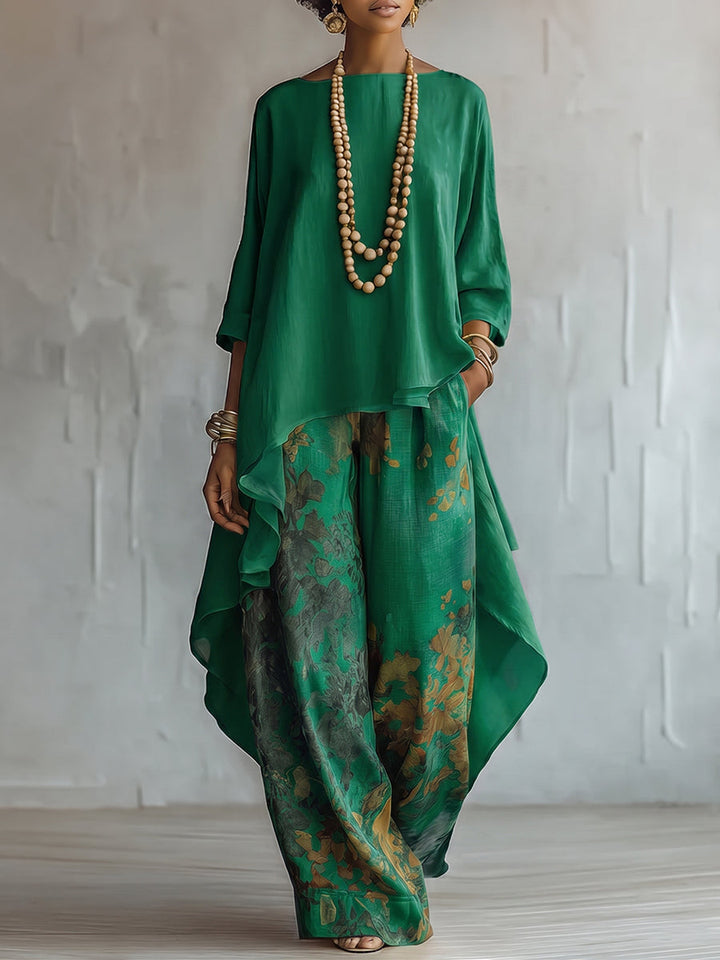 Green Boho Two-Piece Set front view