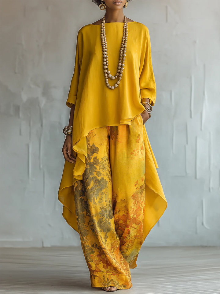 Yellow Boho Two-Piece Set front view