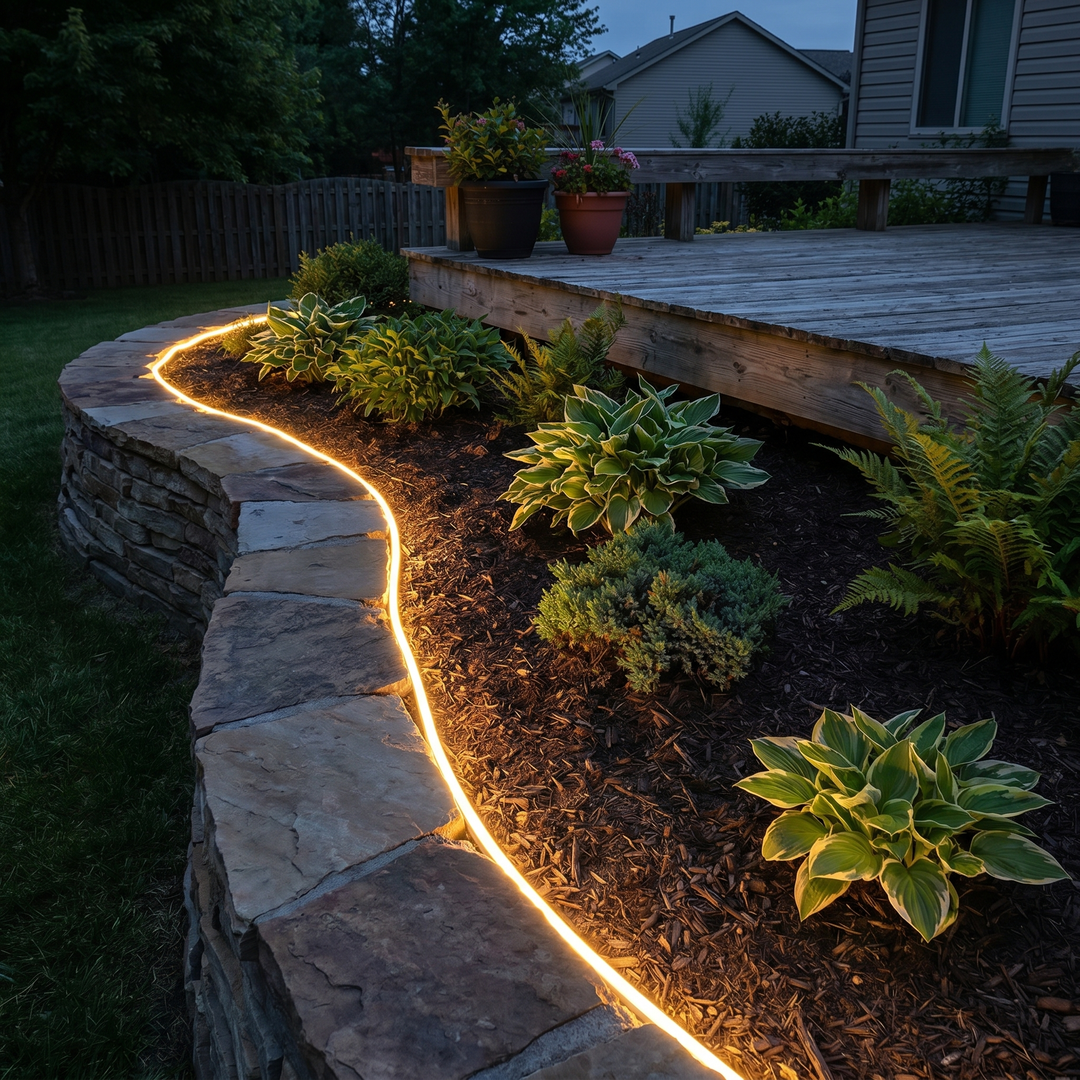 Outdoor Recessed LED Strip Light following curved garden border