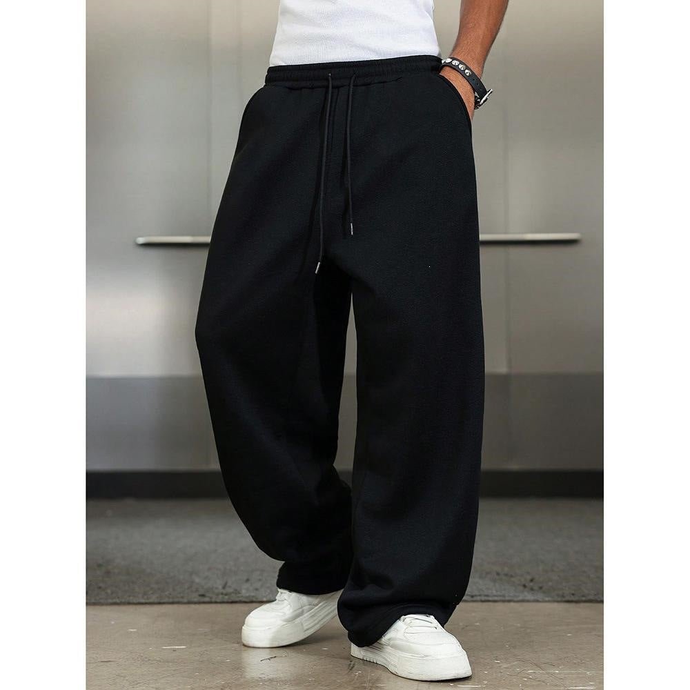 Black Oversized Drop-Crotch Sweatpants worn side view
