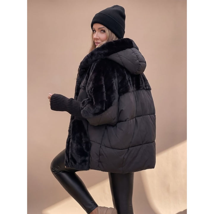 Black Oversized Faux-Fur Puffer Coat worn front view