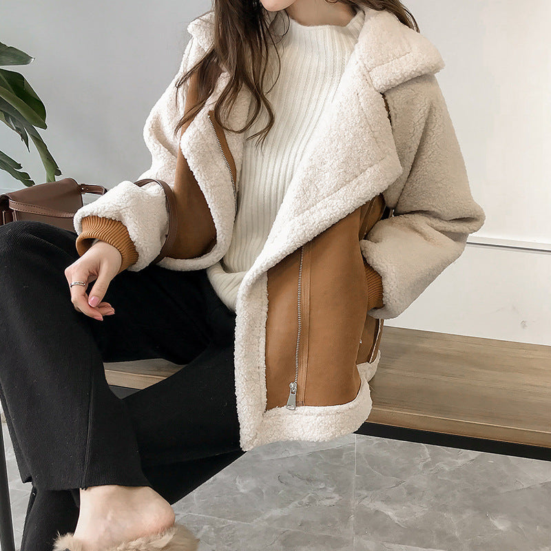 Brown Oversized Faux Shearling Coat worn seated lifestyle