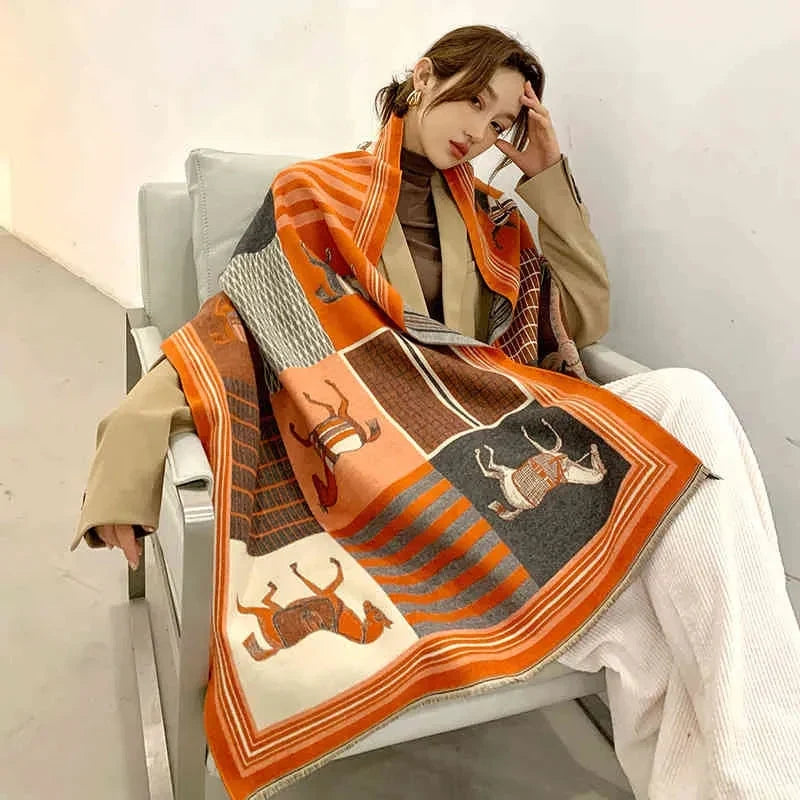 Orange Oversized Shawl Scarf worn lifestyle