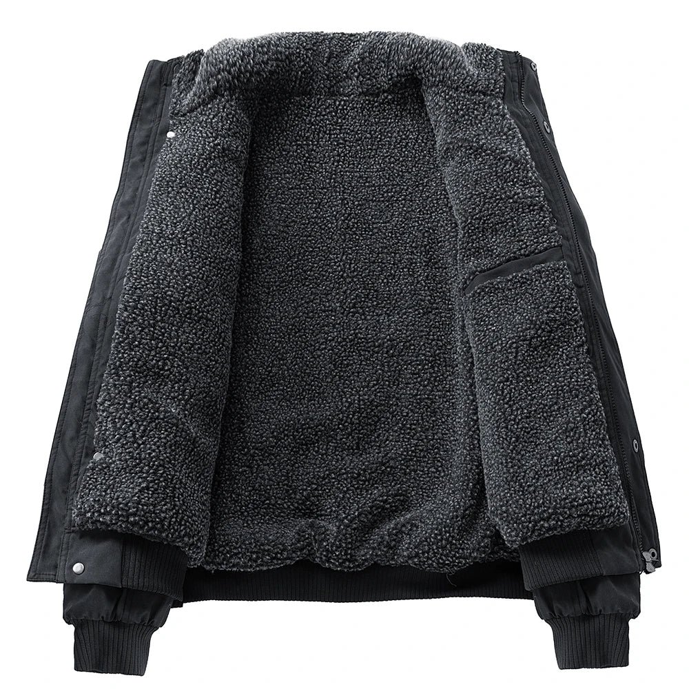 Black Paneled Fleece-Lined Jacket back view