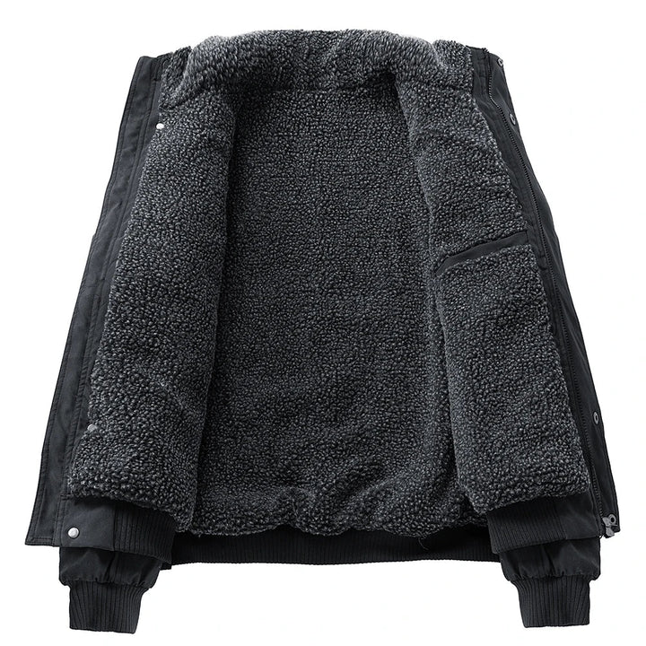 Black Paneled Fleece-Lined Jacket back view