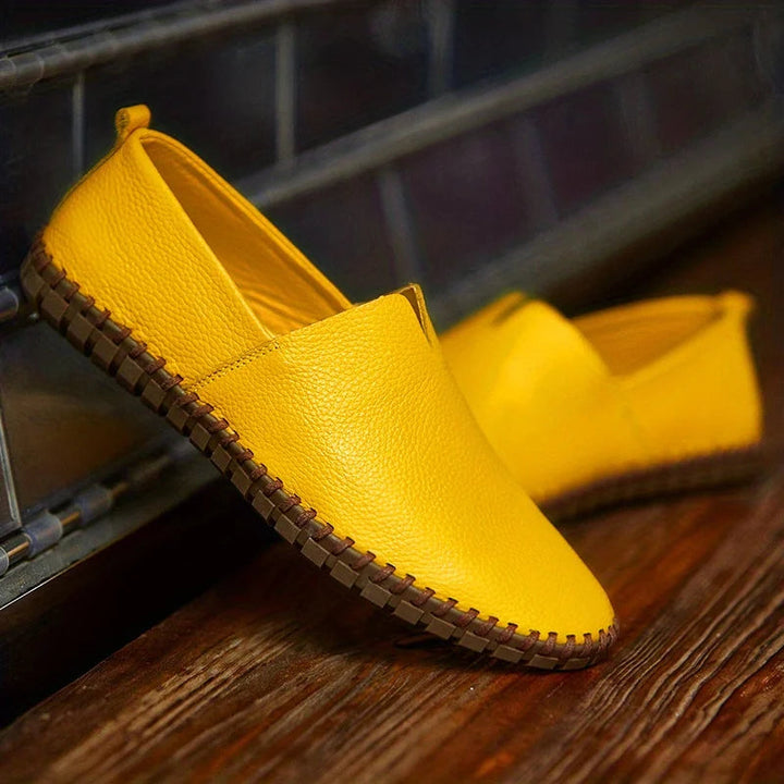 Yellow Pebbled Leather Loafers pair