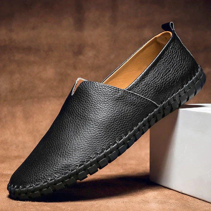 Classic Black Pebbled Leather Loafers side profile