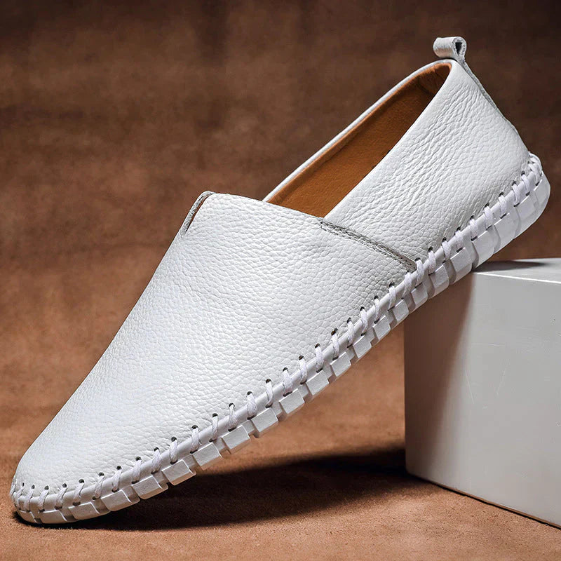 White Pebbled Leather Loafers side profile