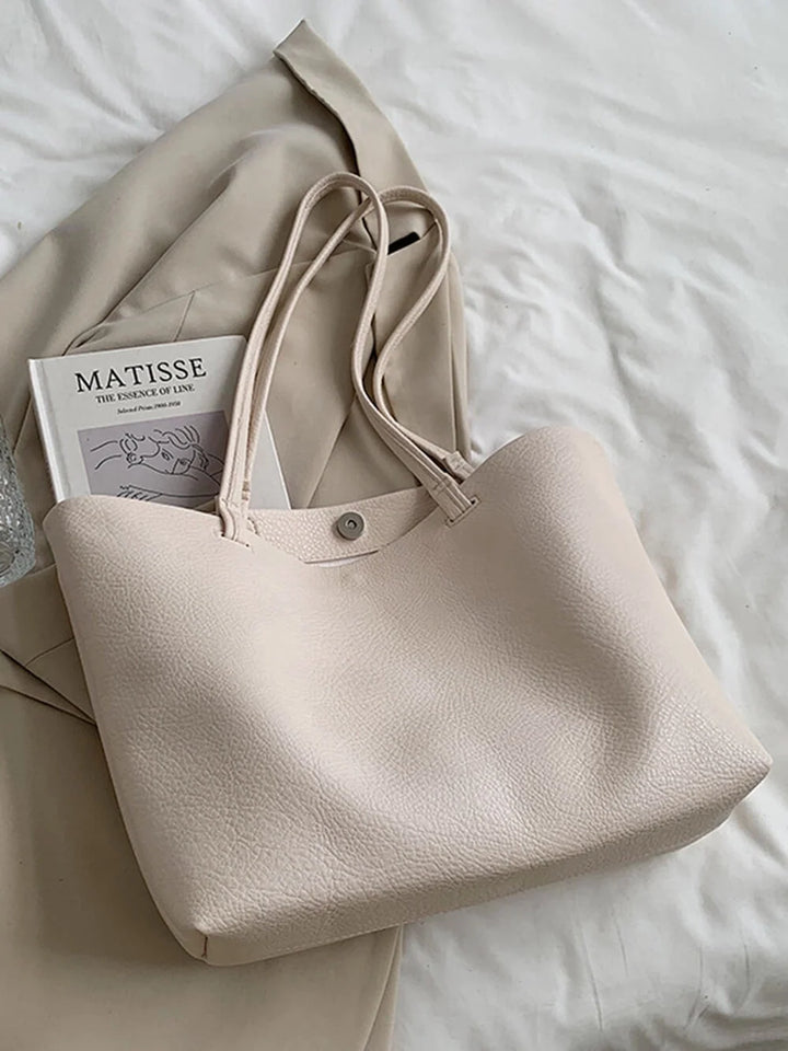 Beige Pebbled Slouch Tote Bag lifestyle view