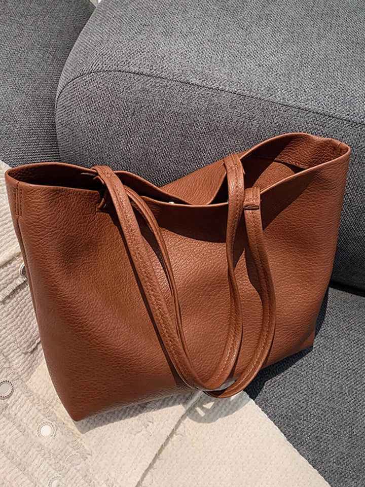 Brown Pebbled Slouch Tote Bag front view