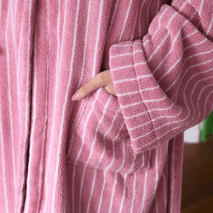 Pink & White Pinstripe Organic Cotton Robe pocket detail