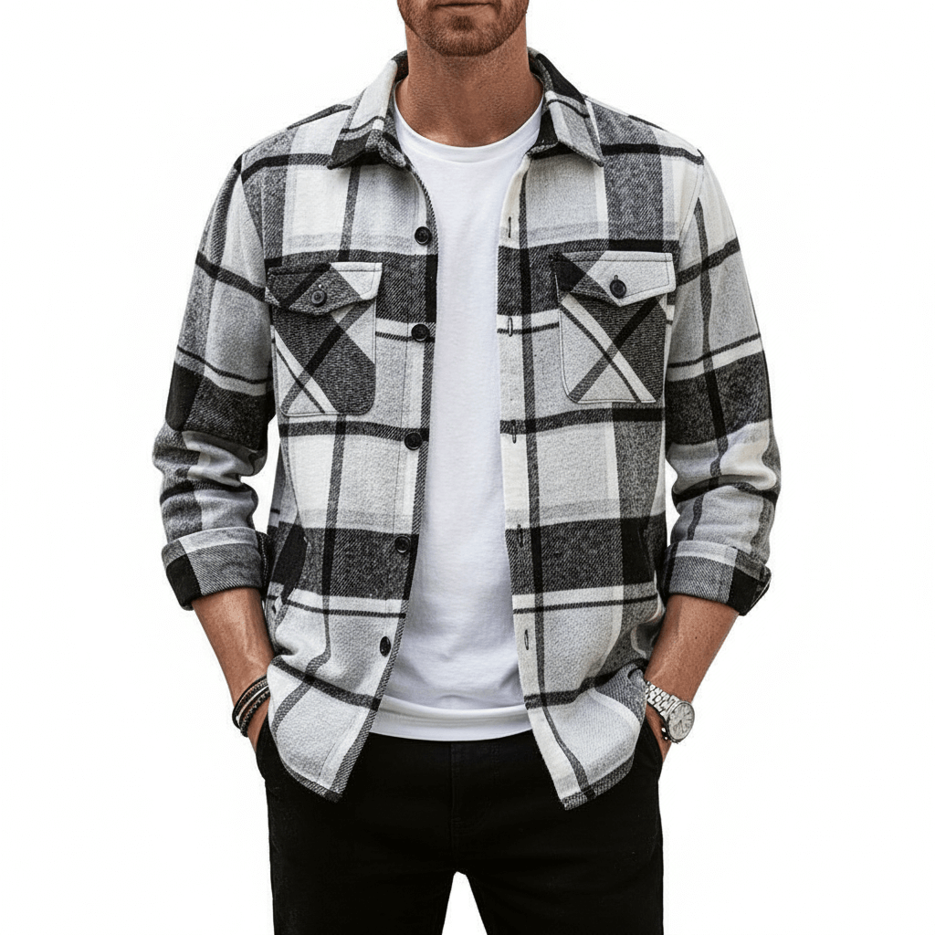Black Plaid Shirt Jacket front view
