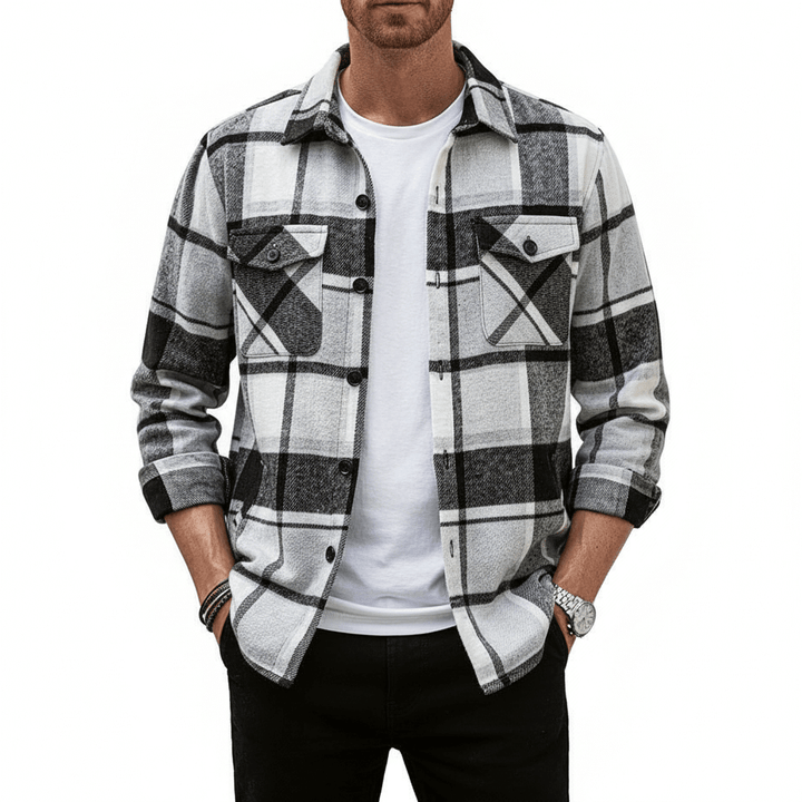 Black Plaid Shirt Jacket front view