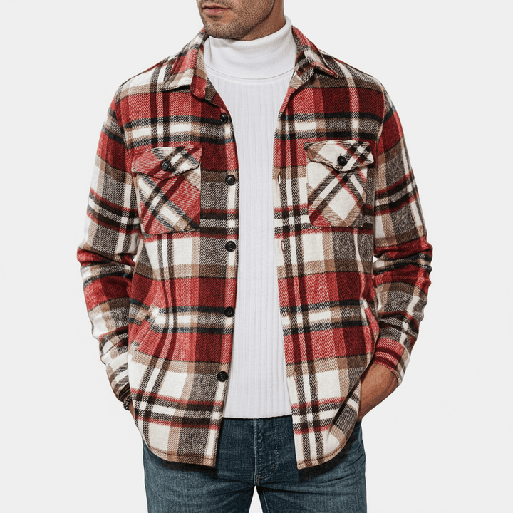 Red Plaid Shirt Jacket front view