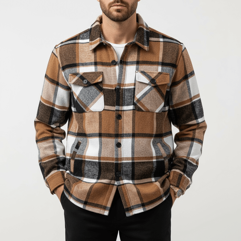 Brown Plaid Shirt Jacket front view