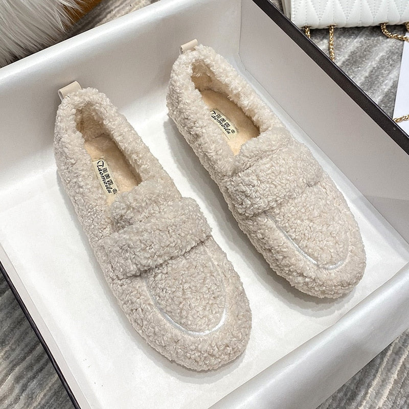 Khaki Plush Closed-Toe Slippers front view