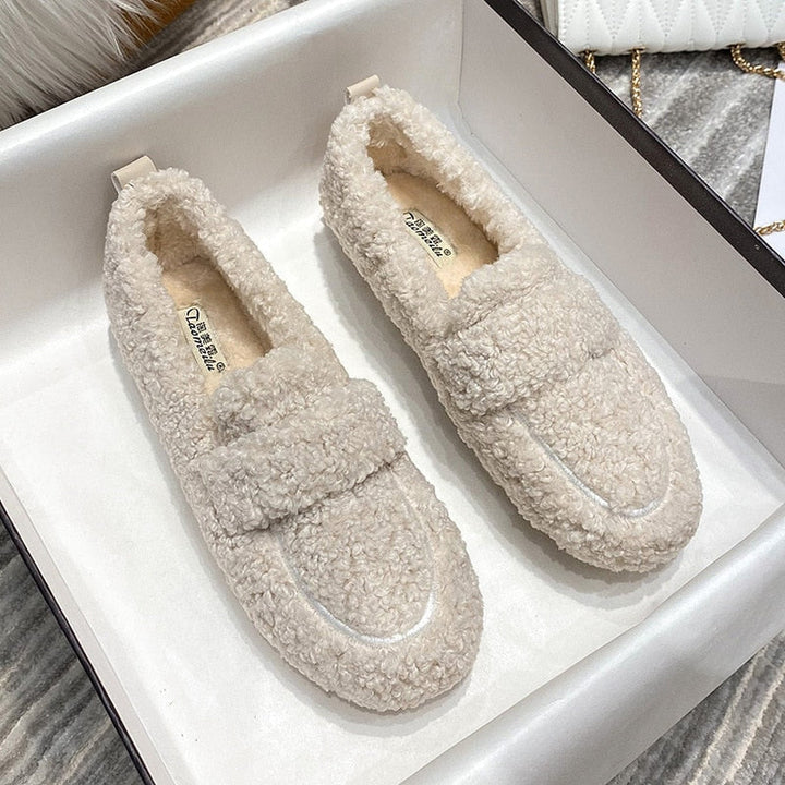 Khaki Plush Closed-Toe Slippers front view