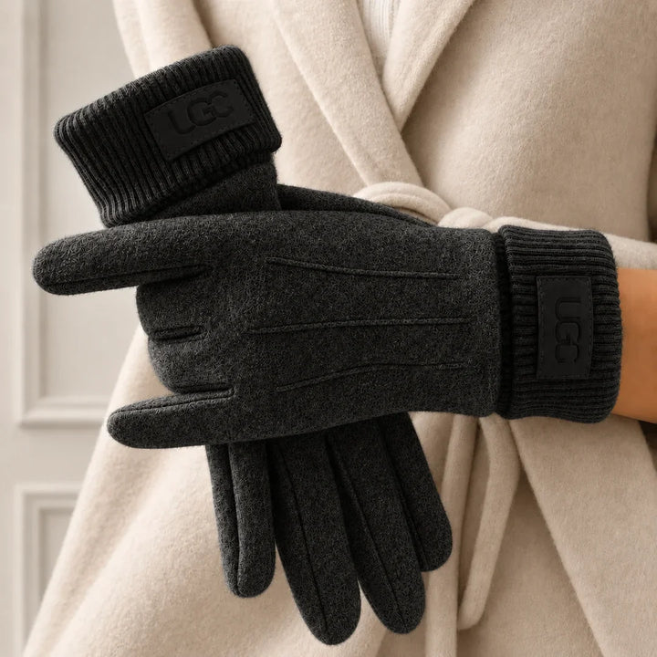 Cashmere blend touchscreen gloves, worn on hand