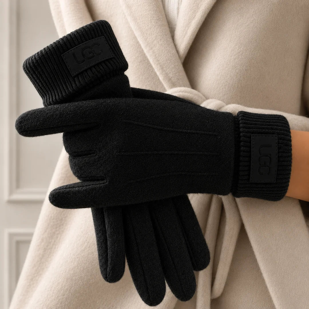 Cashmere blend touchscreen gloves, styled in use