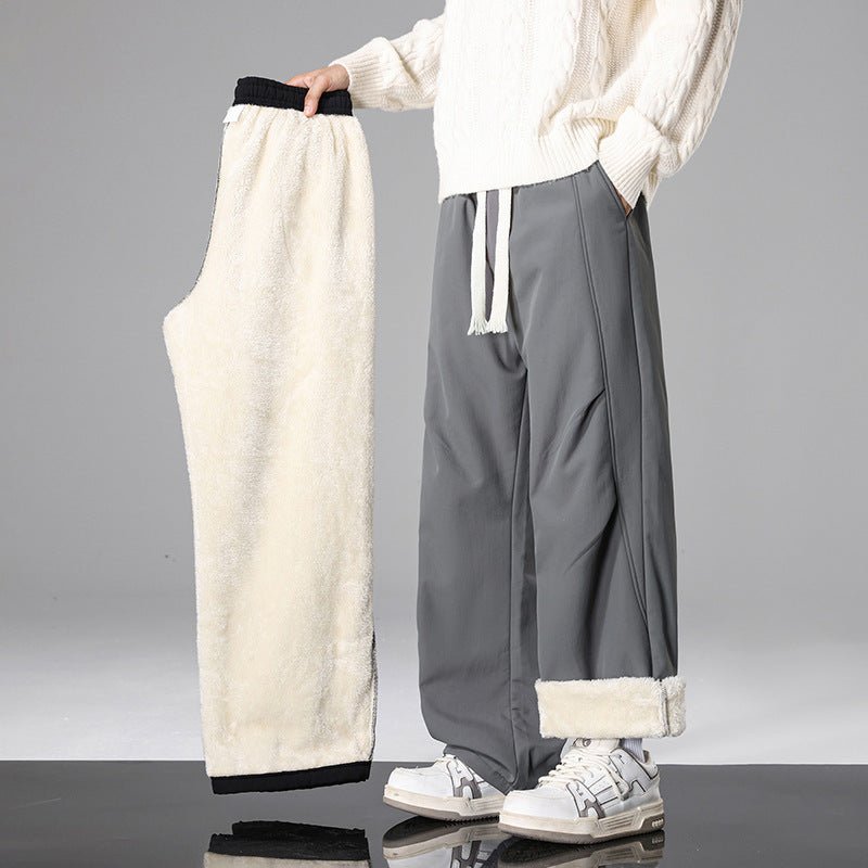 Gray Plush-Lined Fleece Pants front view with lining shown