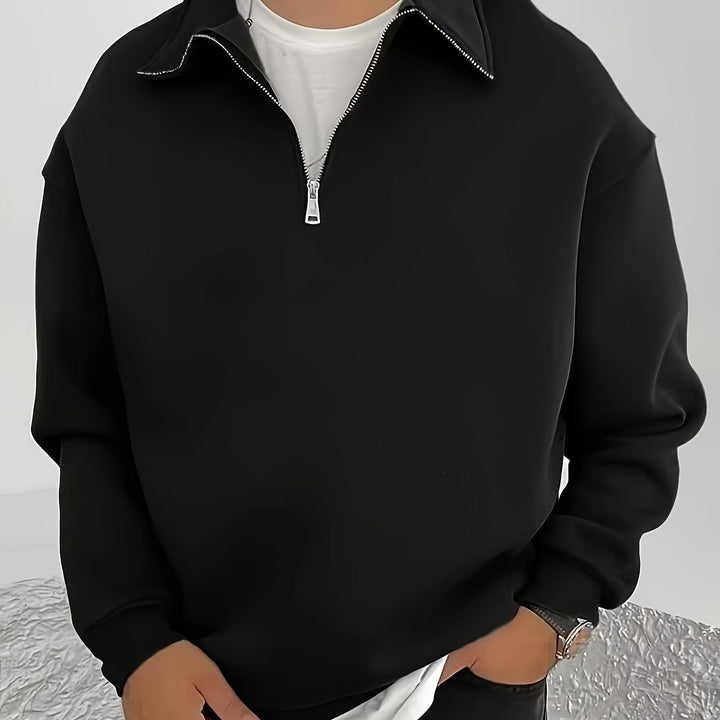 Black Half-Zip Polo Sweatshirt front view