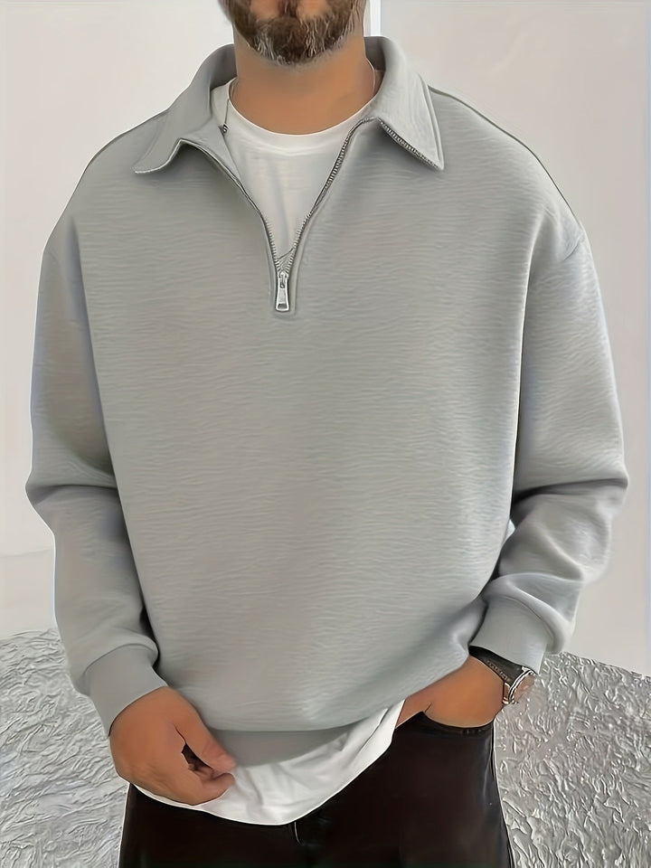 Light Gray Half-Zip Polo Sweatshirt front view
