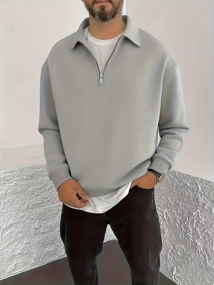 Light Gray Half-Zip Polo Sweatshirt front view