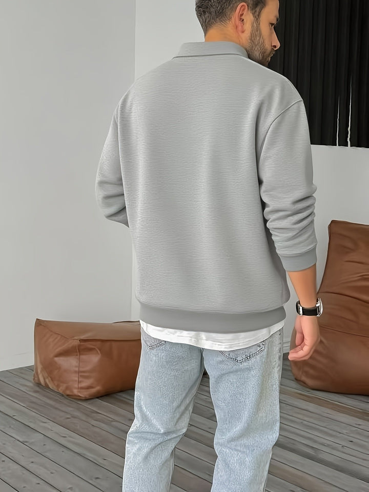 Light Gray Half-Zip Polo Sweatshirt back view