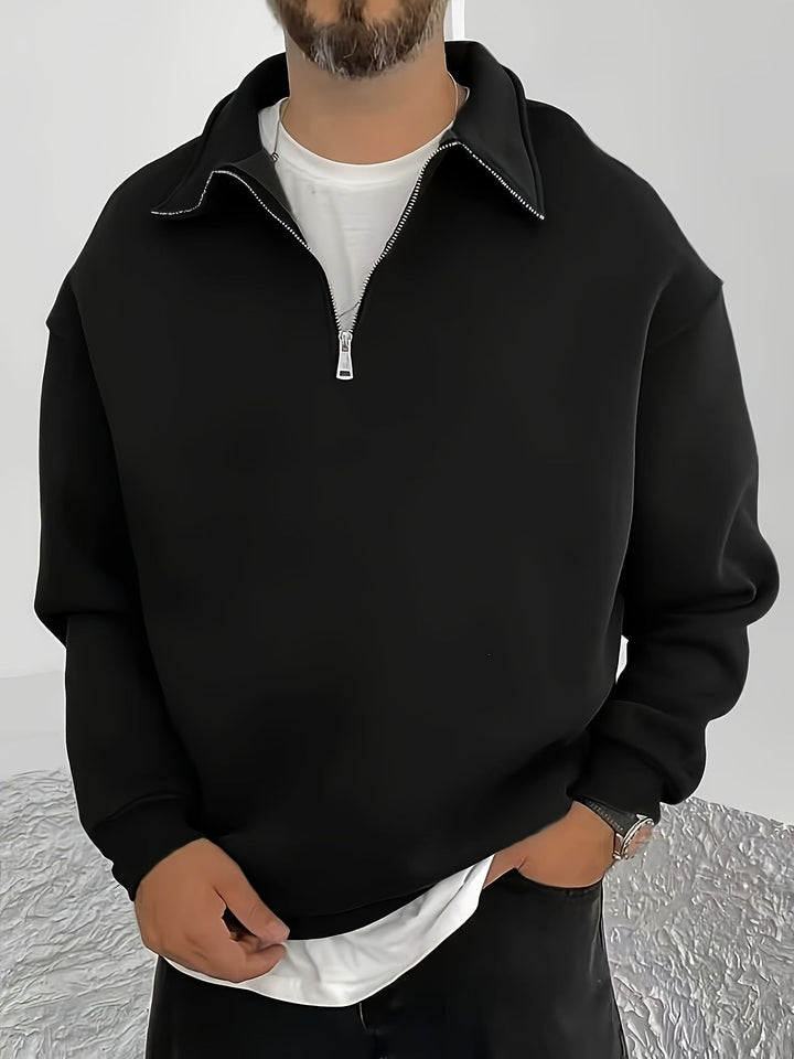 Black Half-Zip Polo Sweatshirt front view