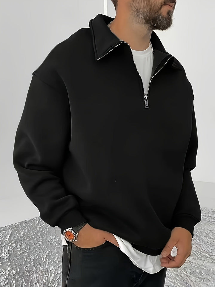 Black Half-Zip Polo Sweatshirt front angle