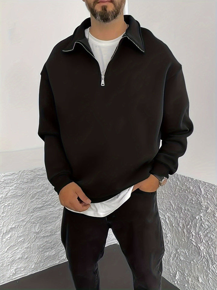 Black Half-Zip Polo Sweatshirt front view
