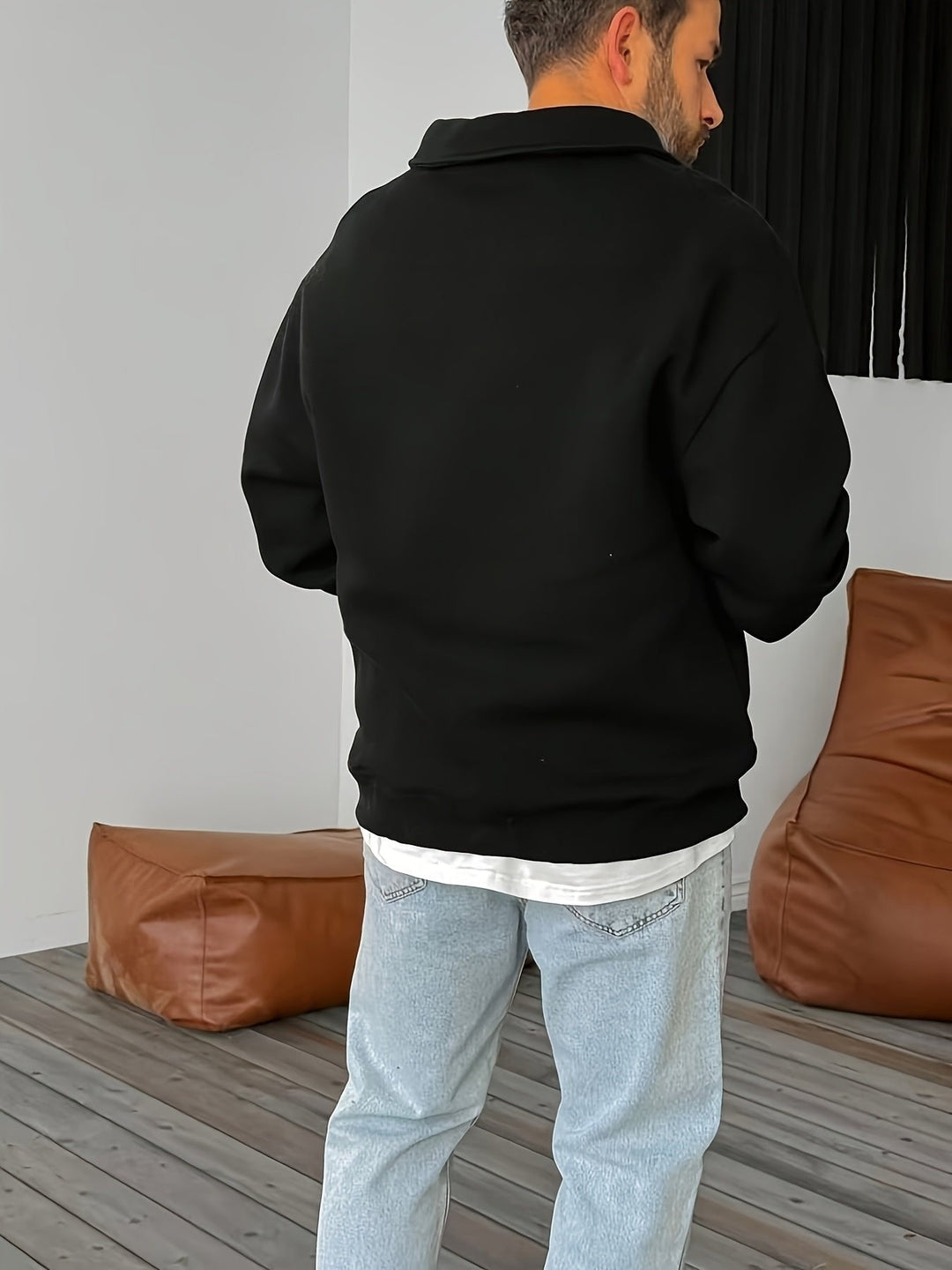Black Half-Zip Polo Sweatshirt back view