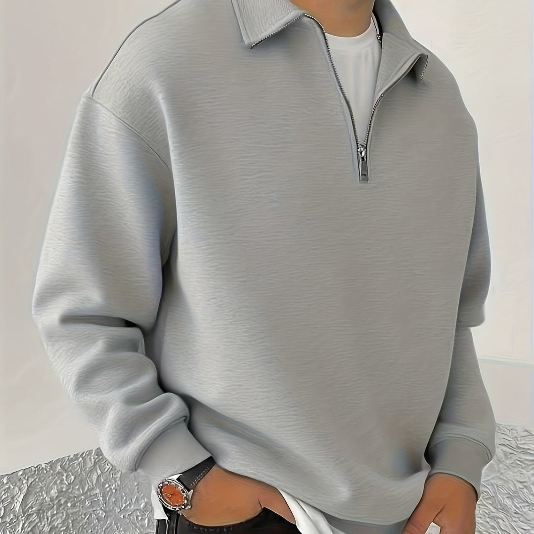 Light Gray Half-Zip Polo Sweatshirt front view