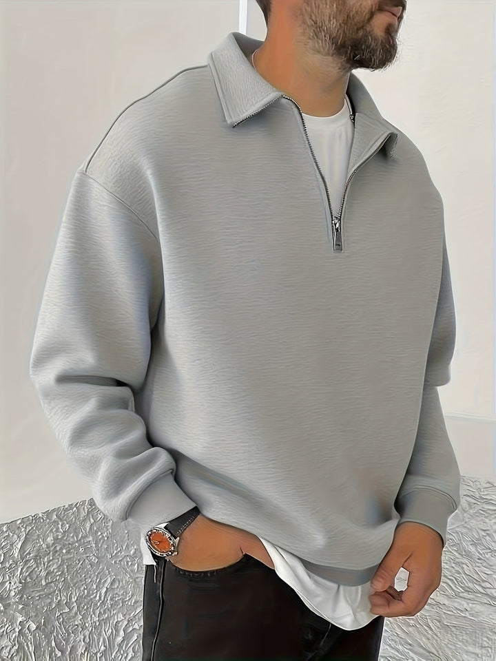 Light Gray Half-Zip Polo Sweatshirt front angle