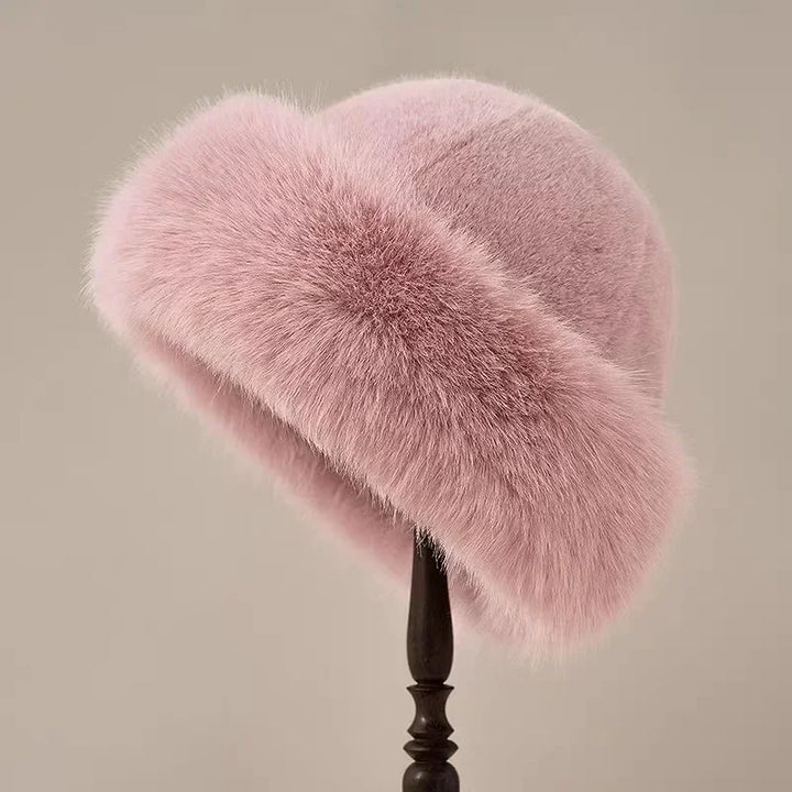 Pink Plush Mongolian Fur Winter Hat front view
