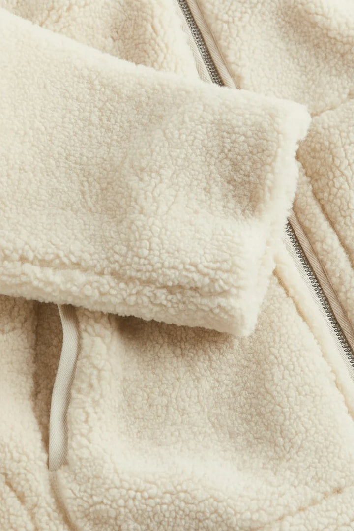 White Plush Sherpa Full-Zip Jacket cuff detail