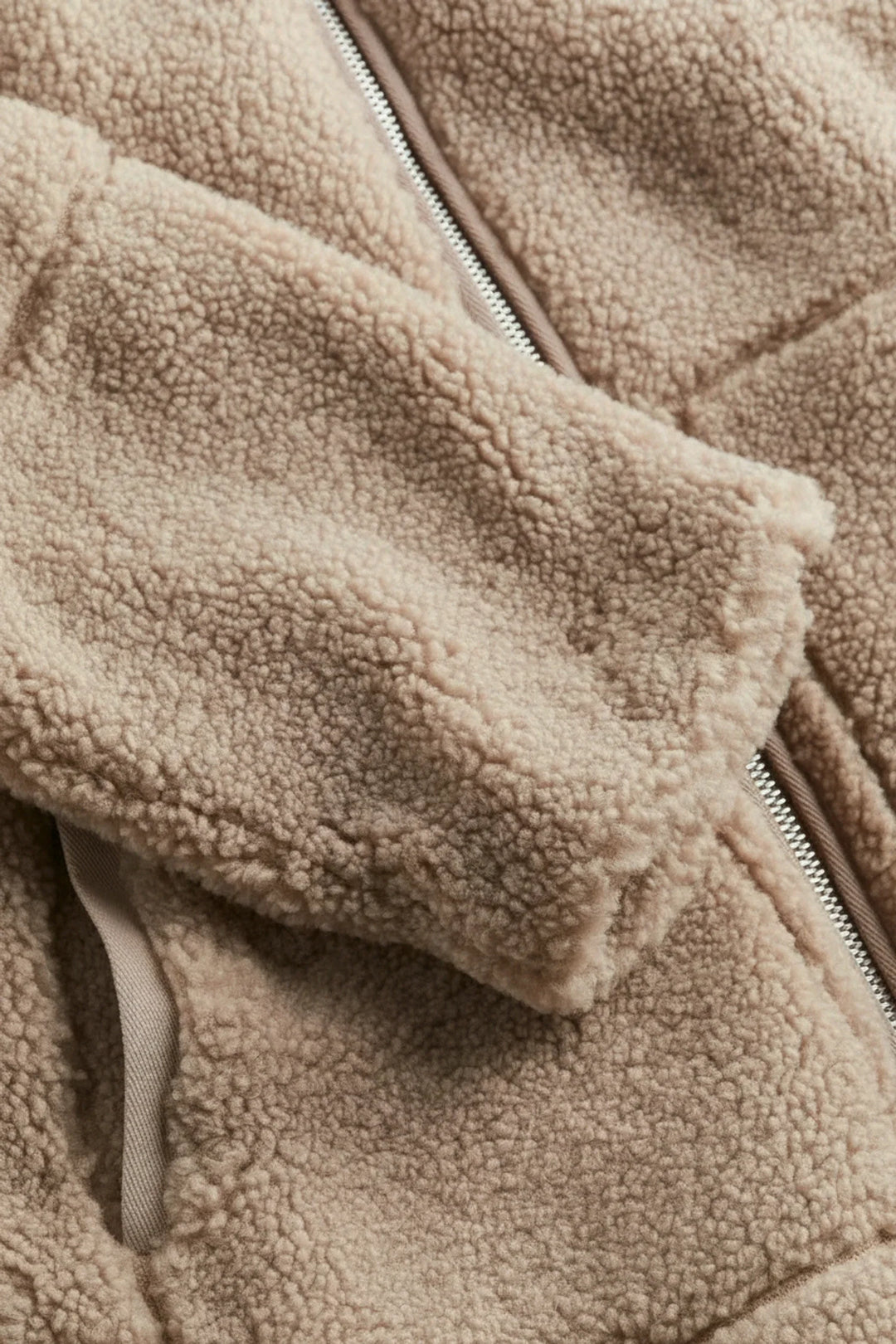 Beige Plush Sherpa Full-Zip Jacket cuff and texture detail