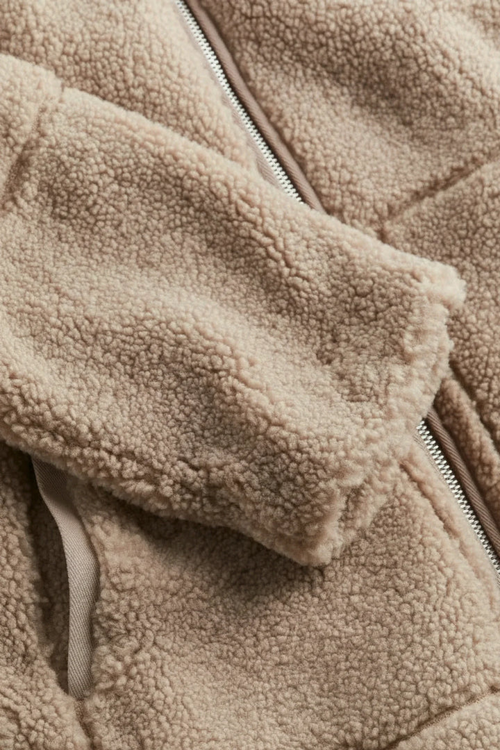 Beige Plush Sherpa Full-Zip Jacket cuff and texture detail