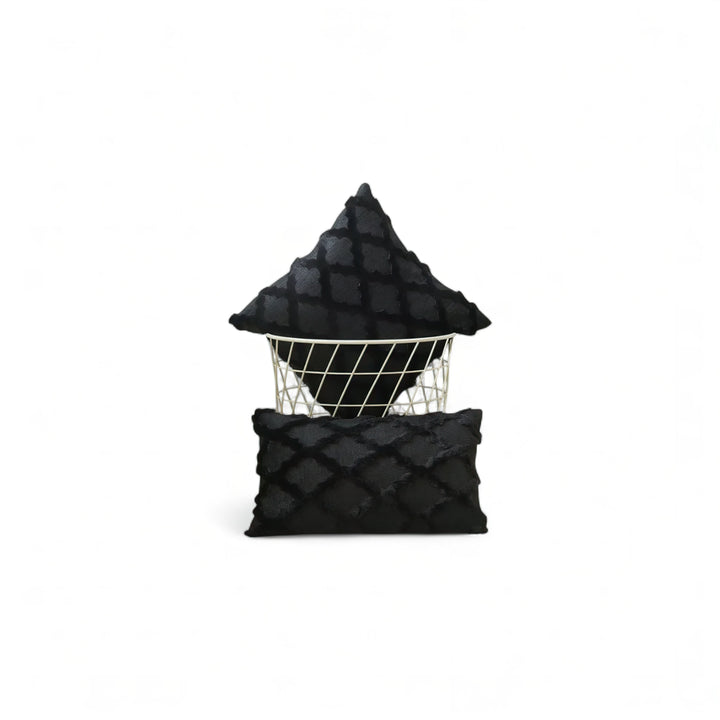 Black Plush Textured Cushion Cover front view