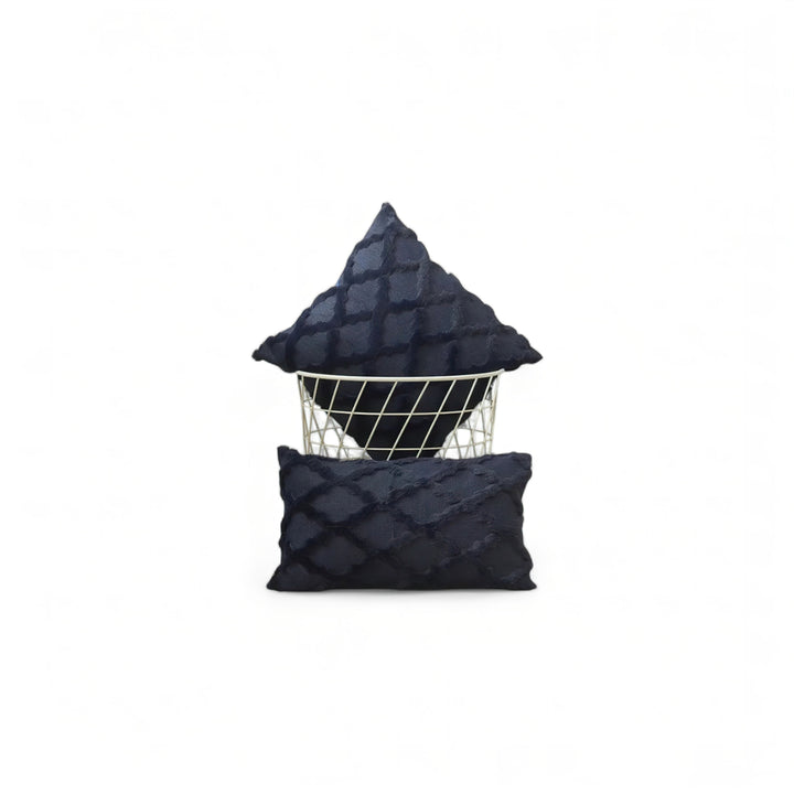 Navy Plush Textured Cushion Cover front view