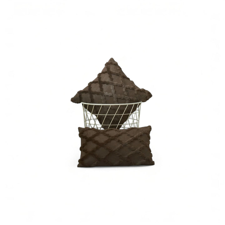 Coffee Plush Textured Cushion Cover front view