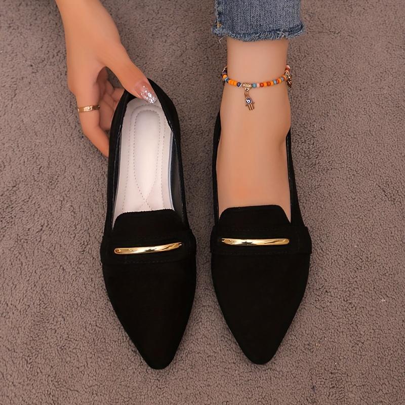 Black Pointed-Toe Flat Loafers on-foot view